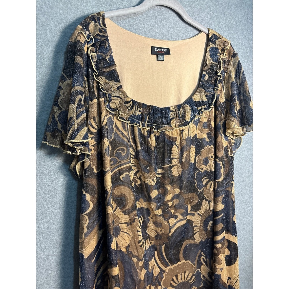 Avenue‎ Stretch Plus Size 30/32 Metallic Boho Hippie Top Retro Y2K Blouse